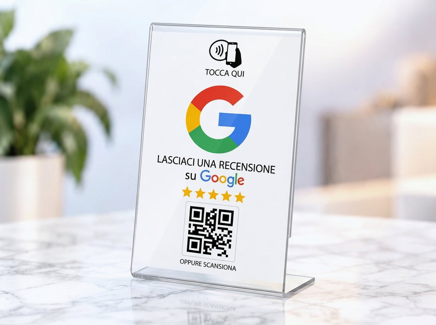 Espositore recensioni Google con NFC e QR